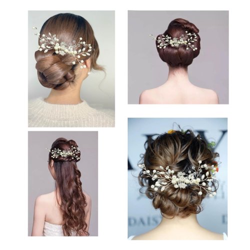 Flower Crystal Bride Wedding Hair Comb with Pearl Rhinestone Hair Accessories Bridal Side Combs Headpiece for Women (Silver)
