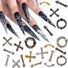 SILPECWEE 36pcs Punk Nail Charms 3D Retro Gold Silver Alloy Nail Jewels Cross Nail Charm Hanging Rings Charms for Nails Salon Gothic Metal Nail Art Decorations Nails Accessories