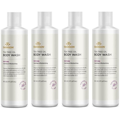 Swanson Tea Tree Oil Body Wash 16 fl Ounce (1 pt) (473 ml) Liquid (4 Pack)