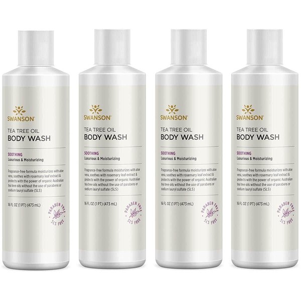 Swanson Tea Tree Oil Body Wash 16 fl Ounce (1 pt) (473 ml) Liquid (4 Pack)