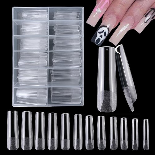 AddFavor XXL Gel X Nail Tips Square 240pcs Extra Long Clear Tapered Square Fake Nails Full Cover False Nail Tips for Acrylic Nail Extension