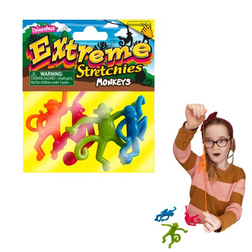 Extreme Stretchies - Monkey from Deluxebase. Pack of 4 Small Zoo Animal Stretchy Toys. Perfect for Kids, Great Party Favors and Pinata Stuffers