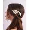 Teyglen Flower Bridal Pearl Hair Comb Handmade Gold Leaf Side Comb Wedding Hair Pieces for Bride Floral Headpieces Hair Accessories for Women Girls