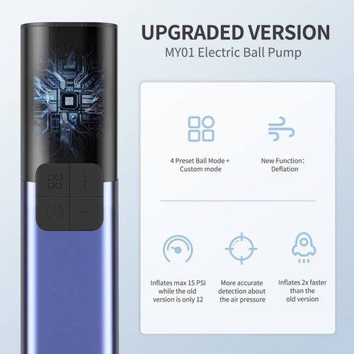 Pumteck MY01 Electric Ball Pump: Sports Ball Inflator with Inflation & Deflation Accurate Pressure Gauge and 4 Preset Modes for Basketball Soccer Football Volleyball Max 15 PSI