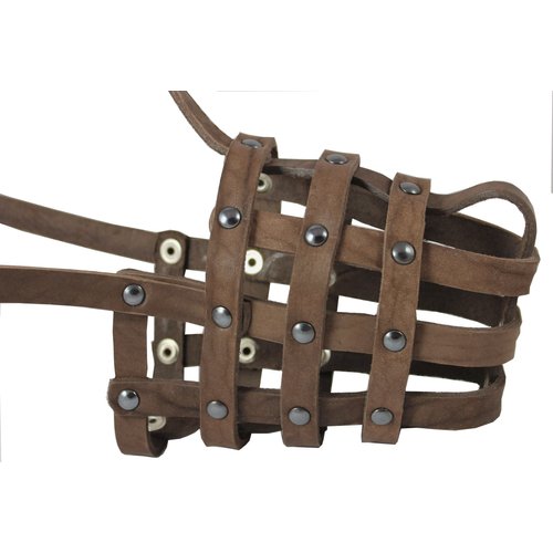 Leather Mesh Basket Secure Dog Muzzle #143 Brown - German Shepherd, Labrador, Husky, Retriever (Circumference 11.5", Snout Length 4.25")