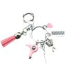 Fuqimanman2020 Comb Scissors Hair Dryer Keychain with Tassel and Black Diamond Charm Hairdresser Hair Stylist Gift Jewelry-Pink 2