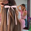 FASOTY Hair Bows for Women Girls, 2 PCS Silky Satin Bow Hair Clips Ribbon Hair Bow Clips Bowknot with Long Tail Pink Hair Bow Cute Hair Accessories, 2 Sizes