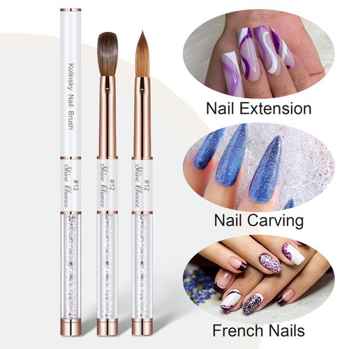 Shine Chance Acrylic Nail Brush Size 12, 100% Real Kolinsky Art Nail Brush for Acrylic Powder Application, Handmade Women Manicure Nail Extension Tool for Professional DIY Home Salon and Beginners