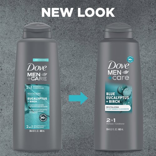 DOVE MEN + CARE Men 2 in 1 Shampoo and Conditioner Eucalyptus + Birch for Healthy-Looking Hair Naturally Derived Plant Based Cleansers 20.4 oz