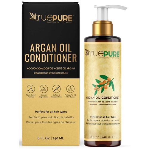 TruePure Argan Oil Conditioner (8 oz.) Deep Conditioner, Hair Treatment for Dry, Damaged Follicles, Split Ends | Sulfate, Paraben, Fragrance Free | For Men & Women | Made in USA