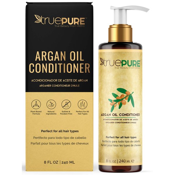 TruePure Argan Oil Conditioner (8 oz.) Deep Conditioner, Hair Treatment for Dry, Damaged Follicles, Split Ends | Sulfate, Paraben, Fragrance Free | For Men & Women | Made in USA