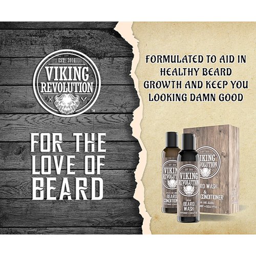 Viking Revolution Beard Wash & Beard Conditioner Set w/Argan & Jojoba Oils – Softens, Smooths & Strengthens Beard Growth - Natural Peppermint and Eucalyptus Scent - Beard Shampoo w/Beard Oil (10 oz)