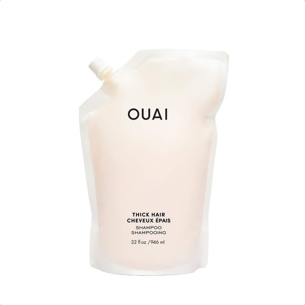 OUAI Thick Shampoo Refill Pouch - Fight Frizz and Nourish Dry, Thick Hair with Strengthening Keratin, Marshmallow Root, Shea Butter & Avocado Oil - 32 fl oz