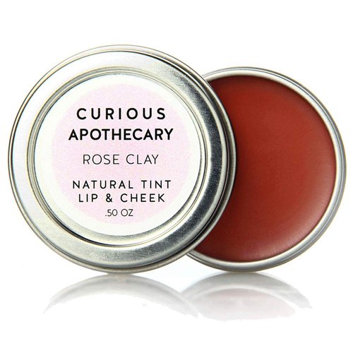 Curious Apothecary Rose Clay cheek and lip tint for women. Vegan natural makeup. No synthetic vegan waxes, mineral oil free, shea butter free, fragrance free 50 tin. 1/2 ounce.