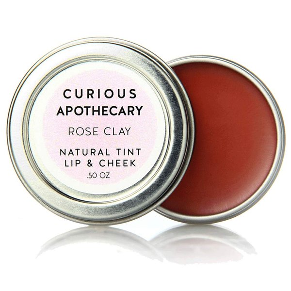 Curious Apothecary Rose Clay cheek and lip tint for women. Vegan natural makeup. No synthetic vegan waxes, mineral oil free, shea butter free, fragrance free 50 tin. 1/2 ounce.