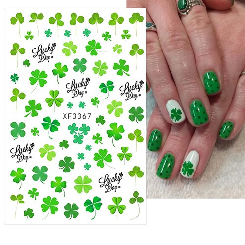 10 Sheets St. Patrick's Day Nail Art Stickers Shamrocks Nail Decals 3D Self-Adhesive Luck of The Irish Sticker Decals Leprechaun Hat Green Shamrock Nail Design Sticker for Women Girls DIY Manicure Art