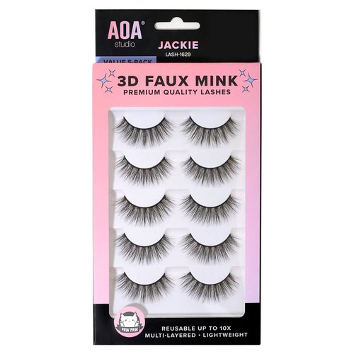 AOA Studio 3D False Eyelash 5 Pairs Natural Handmade Eyelashes Natural Volume Reusable Soft Makeu...