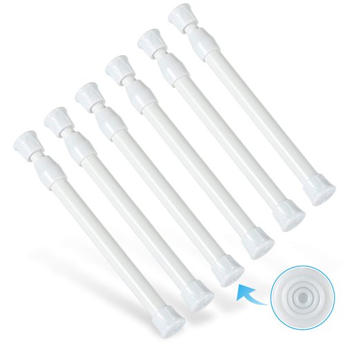 6Pcs Tension Rod, Goowin Small Tension Rods for Windows, No Drilling Rustproof Spring Adjustable Short Tension Rod for Wardrobe Bars, Bookcase (White, 7-11 inch)
