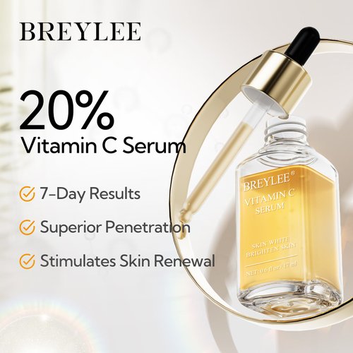 Vitamin C Serum for Face, BREYLEE Vitamin C Facial Serum, Moisturizing Face Serum, Anti Aging Serum for Skin Care, Brightening Skin with Hyaluronic Acid, Vitamin E, Retinol, 0.6 Fl Oz