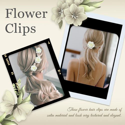 YAEISM 6PCS Beige Flower Hair Clips Small Satin Rose Hair Pins Elegant Bridal Hair Flowers Off White Floral Decoratives Claw Clip Wedding Hair Accessories for Women Girls