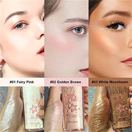 Kayswang Body Glitter Powder Stick Face highlights Shimmer Face and Body Highlighter Powder with Sponge Head, Magic Colour Shiner Powder for Face Body, Arms, Collarbones and Leg (02#Pink)
