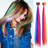 100 Strands 20" Party Colors Hair Extensions Kit I-Tip Fusion Long Straight Hairpieces Synthetic Heat Resistant Highlight Feather Micro Ring Hair Accessories, Include 100 Microbeads with Hook Tool