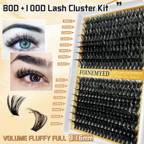 Fluffy Lash Extensions 288 Pcs Individual Mink Eyelashes Lash Cluster Wispy Cluster Lashes 9-16MM Eyelash Extensions 80D+100D by FOINEMYED