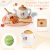 OMYBaby Wooden Tea Set for Little Girls, 19pcs Tea Party Playset with Teapot, Tea Cups, Dessert Stand, Macaroons, Cakes & Tray, Tea Time Playset Pretend Play Kitchen Toys Gift for Girls & Toddlers 3Y+