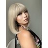 Qihang Blonde Bob Wig for Women, Short Blonde Wigs with Bangs, Straight Platinum Blonde Synthetic Hair Wig for Daily Party Use Heat Resistant 12 Inch