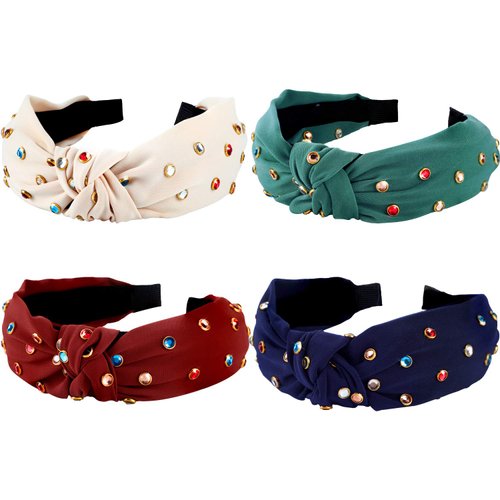 WILLBOND 4 Pcs Rhinestone Headband for Women Girls Embellished Twist Knot Wide Hair Hoop Hair Band Hair Decoration