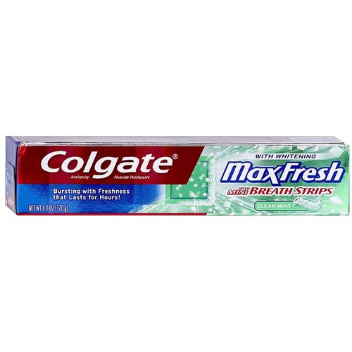 Colgate MaxFresh with Whitening Breath Strips Clean Mint Toothpaste 6.0 Ounce (Pack of 2)