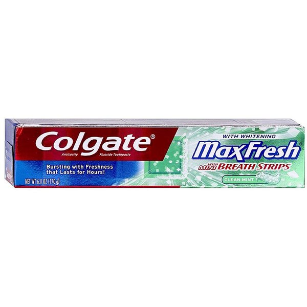 Colgate MaxFresh with Whitening Breath Strips Clean Mint Toothpaste 6.0 Ounce (Pack of 2)