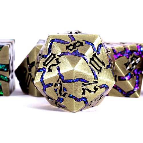 Maywin Metal DND Dice Set, 7PCS Polyhedral D&D Dice Set,Glitter Crack Dice Set for Dungeons and Dragons Role Playing Game(Antique Blue 7 Colors)