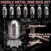 FONVGOGO Missile Metal DND Dice Set of 7 with Spinning Missile Shaped Container, Cyberpunk Unique Cool Bullet D&D Dice for Dungeons and Dragons Sci-Fi Warhammer 40K War Crime Theme Games (Sliver)