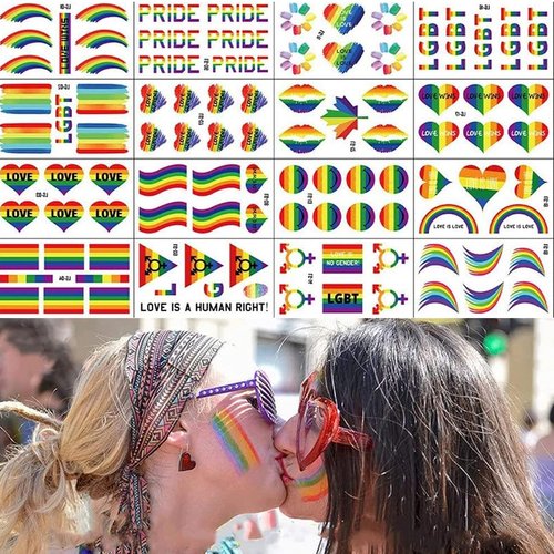 HAOYAN 20 Sheets Gay Pride Tattoo Stickers Set LGBT Face Rainbow Temporary Flower Arm Tattoo Stickers Rainbow Stickers