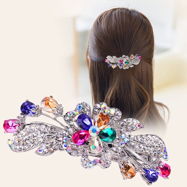 Missgrace Fashion Retro Ponytail Holders Hair Barrettes Flower Crystal Rhinestones Barrettes Blue Purple Spring Hair Barrettes Clip Hair Accessories for Women (Colorful)
