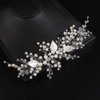 Teyglen Silver Leaf Wedding Headband Bridal Crystal Pearl Hair Piece Handmade Rhinestone Hair Vine Bridal Headpiece Hair Accessories Jewelry for Women and Girls