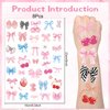 Lovarywow Bows Temporary Tattoos Stickers - 200+ Coquette Birthday Decorations Cute Bow Cherry Ribbon Fake Tattoos Stickers Gift Theme Party Favors Supplies Body Art for Girls Prizes Classroom