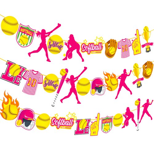 Softball Party Banners Softball Party Banner Decoration Softball Player Party Garlands for Girls Softball Birthday Party Decoration Sport Theme Baby Shower Supplies