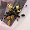 Aimimier Bridal Black Crystal Hair Comb Gold Leaf Headpiece Wedding Hair Accessories for Women and Girls (Black)