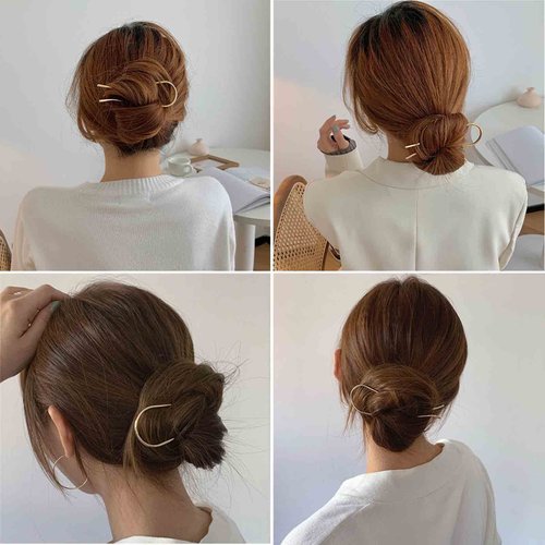 Yheakne U Shape Hair Pins Vintage Hair Fork Metal Hair Sticks Pin Minimalist Hairpin Bun Holder Sticks French Hair Accessories for Women and Girls Gifts (Gold)