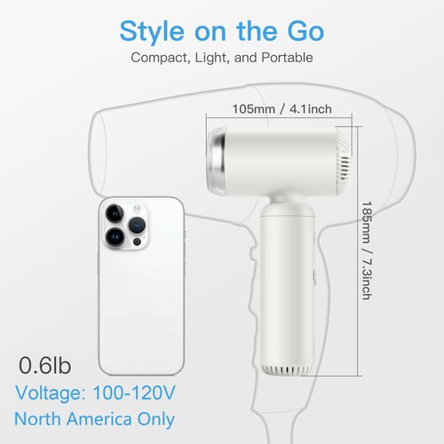 Webeauty Hair Dryer, [Super Mini] Ionic High-Speed Blow Dryer 110V Travel 200 Million Negative Ions, 110,000RPM Brushless Motor for Home Salon Fast Drying Portable Lightweight, White