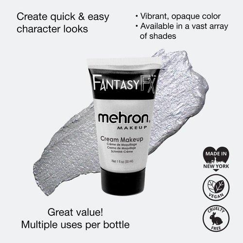 Mehron Makeup Fantasy FX Cream Makeup | Water Based Halloween Makeup | Silver Face Paint & Body Paint For Adults 1 fl oz (30ml) (Silver)