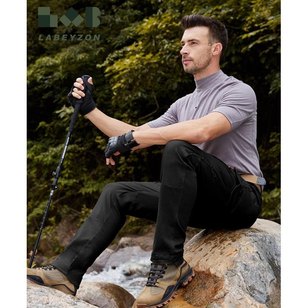 LABEYZON Men's Outdoor Work Military Tactical Pants Lightweight Rip-Stop Casual Cargo Pants Men (Black, 30W x 32L)