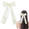 Beige Lace Hair Bows, Aesthetic Hair Bows for Women, Lace Hair Bow Clips, Lace Hair Ribbon Bow Metal Clips, Hair with Long Tail Hair Accessories, Cute Hair Accessories