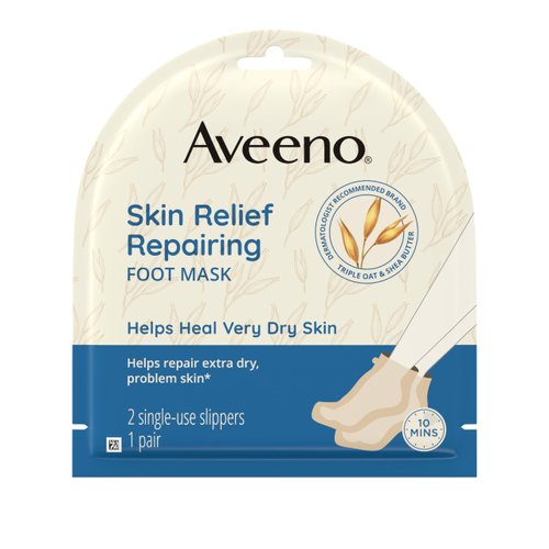Aveeno Skin Relief Repairing Foot Mask, Moisturizing Socks with Prebiotic Oat & Shea Butter for Very Dry Skin, Foot Care for Sensitive Skin, Fragrance-Free, 1 Pair of Single-Use Slippers