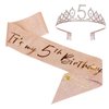 JasperKino 5th Birthday Sash and Tiara Set Rose Gold Birthday Sash Crown Birthday Party Favors Supplies for Girls Birthday Party, Pink