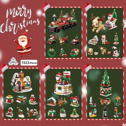 WULOBOOI Christmas Advent Calendar Mini Building Set, 35 in 1 Xmas Ornaments Santa Claus Tree Train House Reindeer Sleigh Playset，1523 Pieces Christmas Creative Gifts for Adults Kids Girls Boys