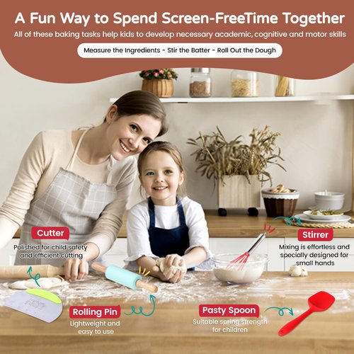 Kids Baking& Cooking Set for Real Cooking, Olabocio 19 Pieces Toddler Safe Kitchen Tools Utensils with Cookbooks, Montessori Kid Baking Set Gift for Girls & Boys