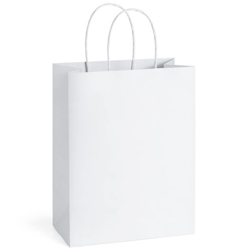 BagDream 25Pcs Paper Gift Bags 8x4.25x10.5 Kraft Retail Merchandise Shopping/ Grocery Bags Sacks with Handles Bulk, White